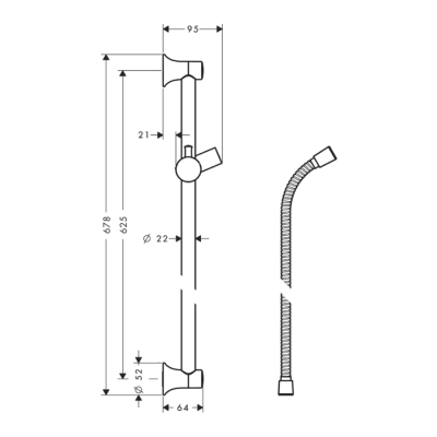 HansGrohe Unica Duş Barı Klasik 65 Cm, Duş Hortumu İle - 27617000 - Görsel 2
